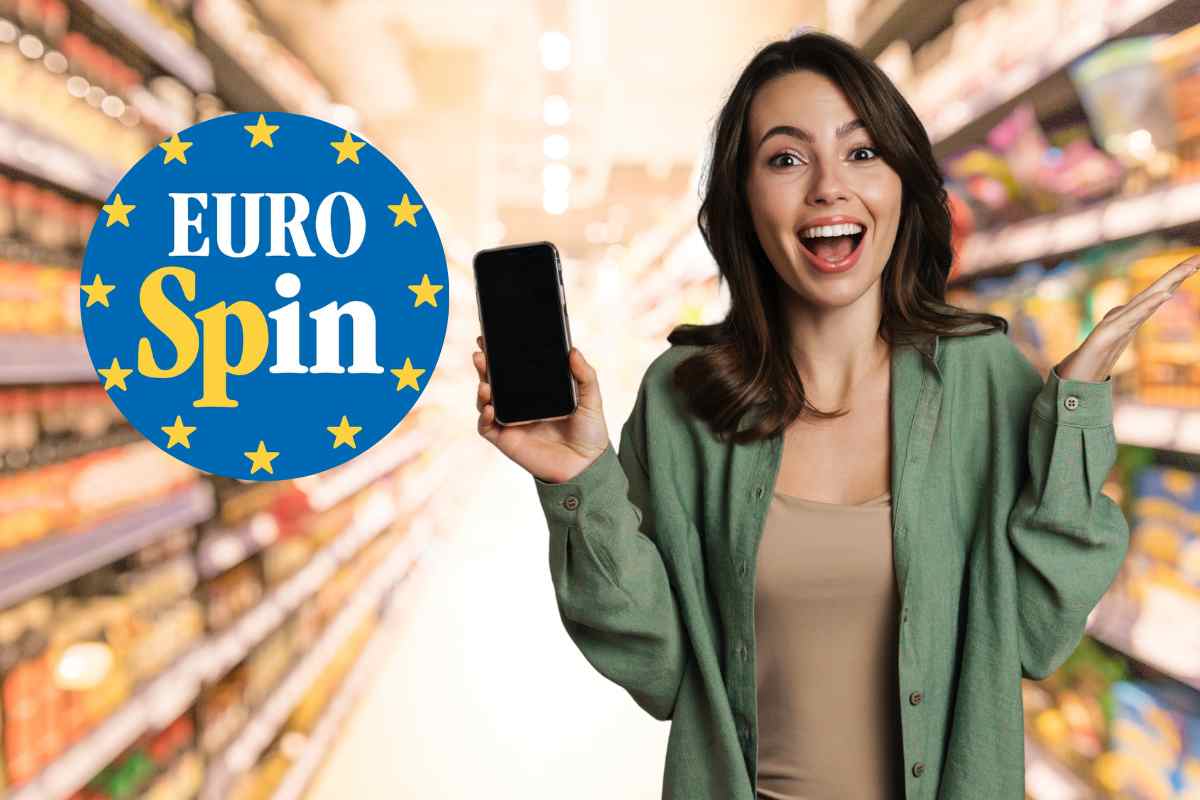 supermercato donna smartphone logo eurospin